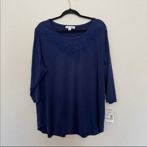 NWT Emily Daniels lace front blouse sz. 1X lace yoke